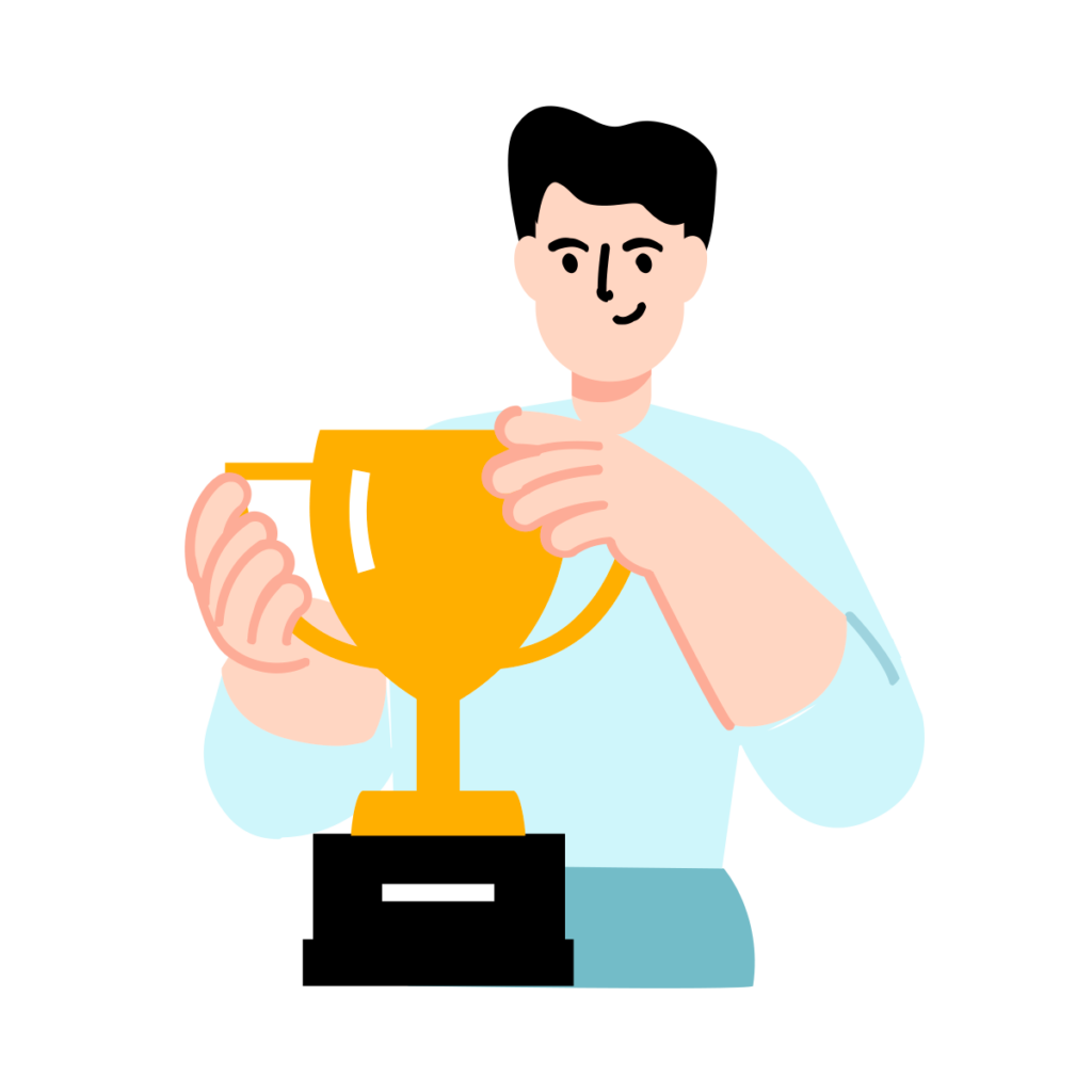Illustration représentant une personne avec un trophée dans les mains