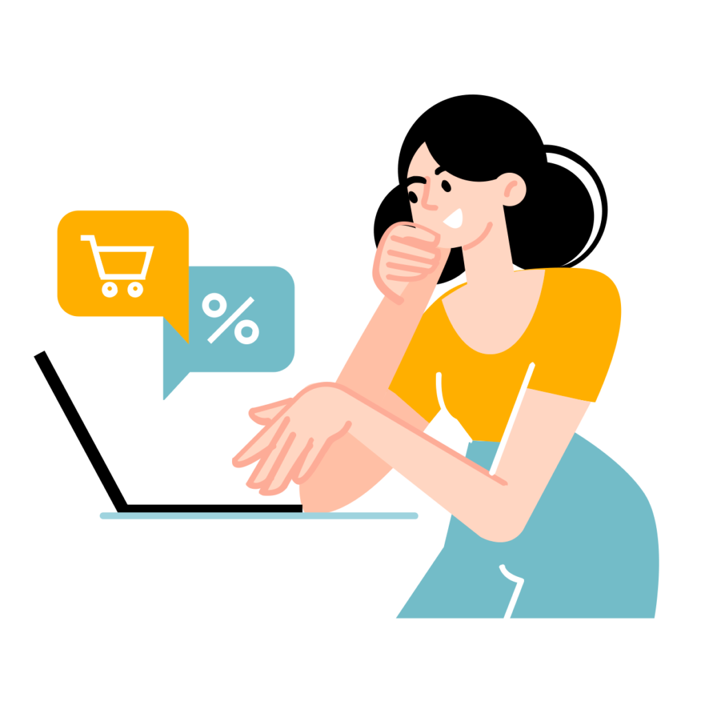 Illustration représentant une femme faisant du shopping sur internet