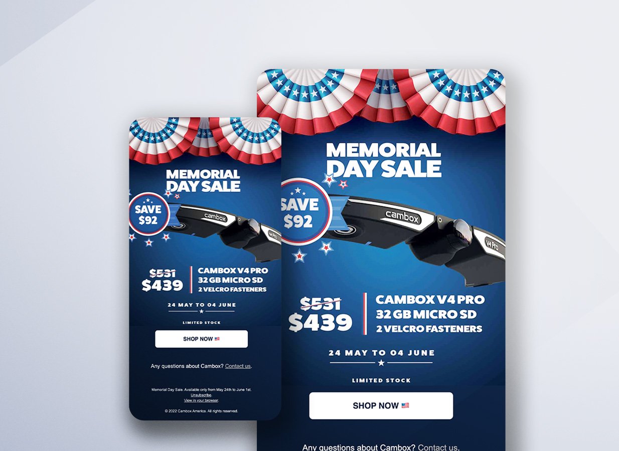 Campagne Emailing Cambox - Offre Mémorial Day